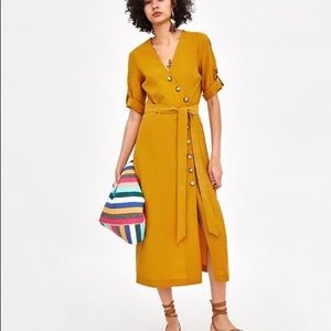 Mustard button side midi Zara dress
